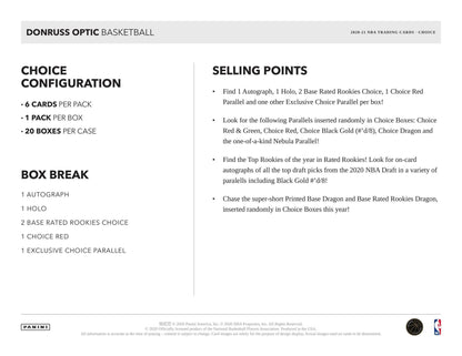 2020 - 21 Panini Donruss Optic Choice Basketball Hobby Box - Columbia Hobby - Sports Card Boxes - Toploaders - Card Savers