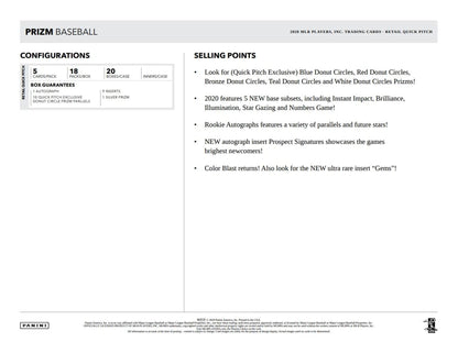 2020 Panini Prizm Quick Pitch Baseball Hobby Box - Columbia Hobby - Sports Card Boxes - Toploaders - Card Savers