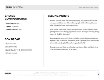 2020/21 Panini Prizm Choice Basketball Hobby Box - Columbia Hobby - Sports Card Boxes - Toploaders - Card Savers