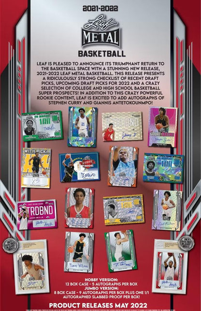 2021 - 22 Leaf Metal Basketball Jumbo Box - Columbia Hobby - Sports Card Boxes - Toploaders - Card Savers