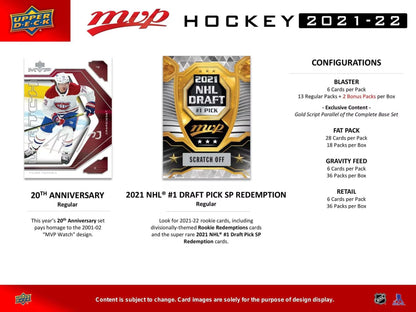 2021 - 22 Upper Deck MVP Hockey Box Set - Columbia Hobby - Sports Card Boxes - Toploaders - Card Savers