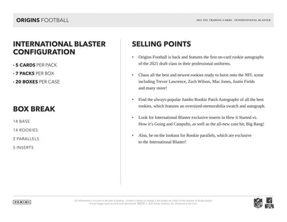 2021 Panini Origins Football International Blaster Box - Columbia Hobby - Sports Card Boxes - Toploaders - Card Savers