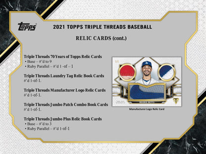 2021 Topps Triple Threads Baseball Hobby Box - Columbia Hobby - Sports Card Boxes - Toploaders - Card Savers
