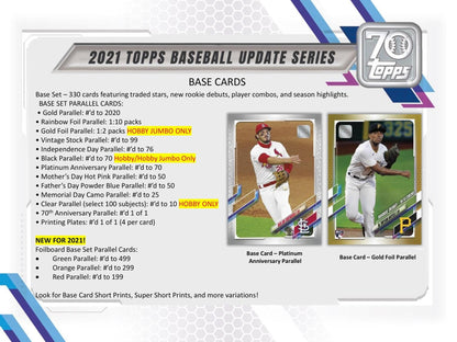 2021 Topps Update Series Baseball Hobby Box - Columbia Hobby - Sports Card Boxes - Toploaders - Card Savers