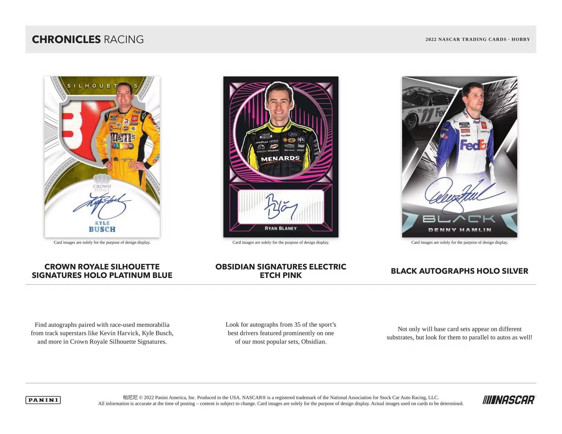 2022 Panini Chronicles Racing Hobby Box - Columbia Hobby - Sports Card Boxes - Toploaders - Card Savers